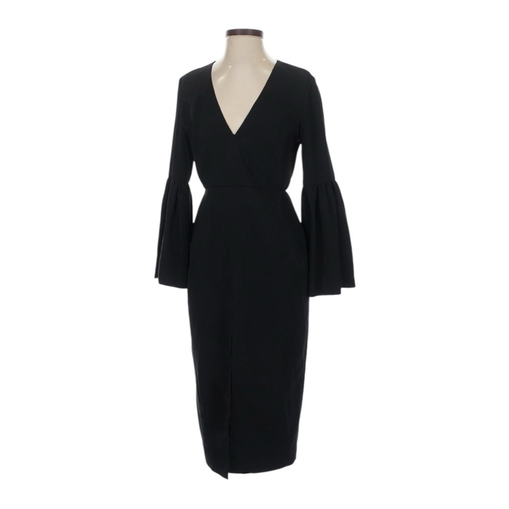 Jill Jill Stuart Black Deep V Bell Sleeve Midi Cocktail Dress Size 4 Nwt $318